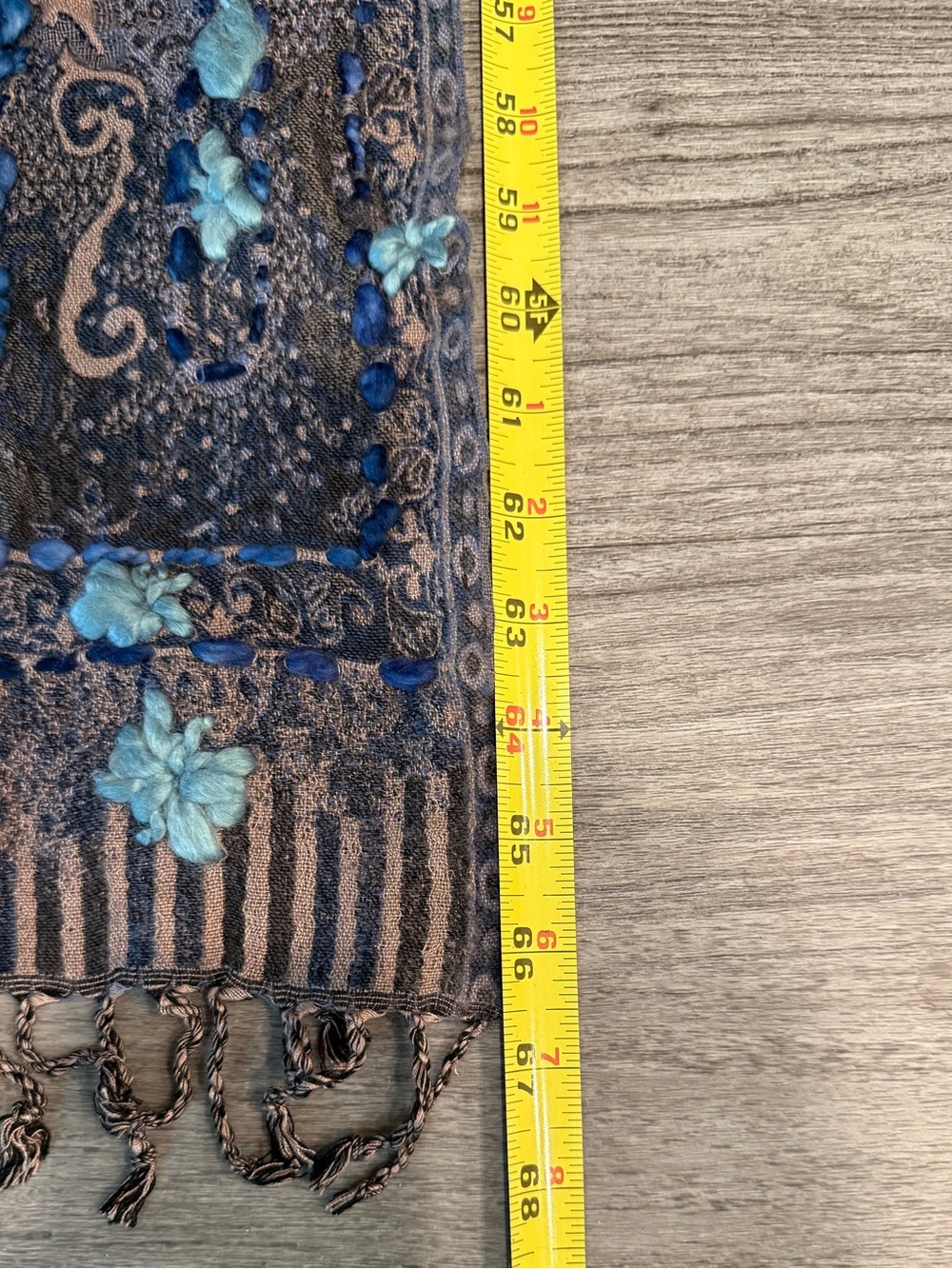Aratta Taupe and Navy Embroidered Scarf/Runner - Picture 6 of 10